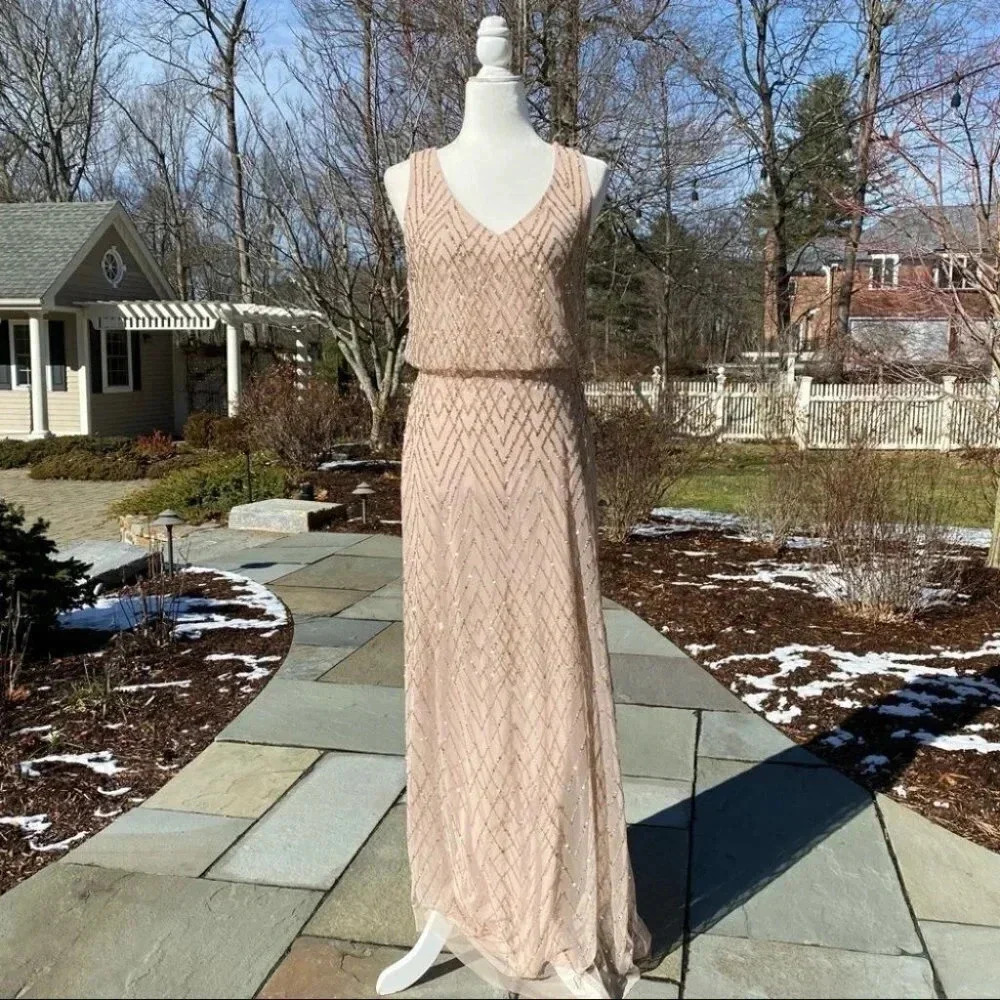 Anthropologie BHLDN Blaise Sequin Embellished Maxi Gown Long Dress in Blush